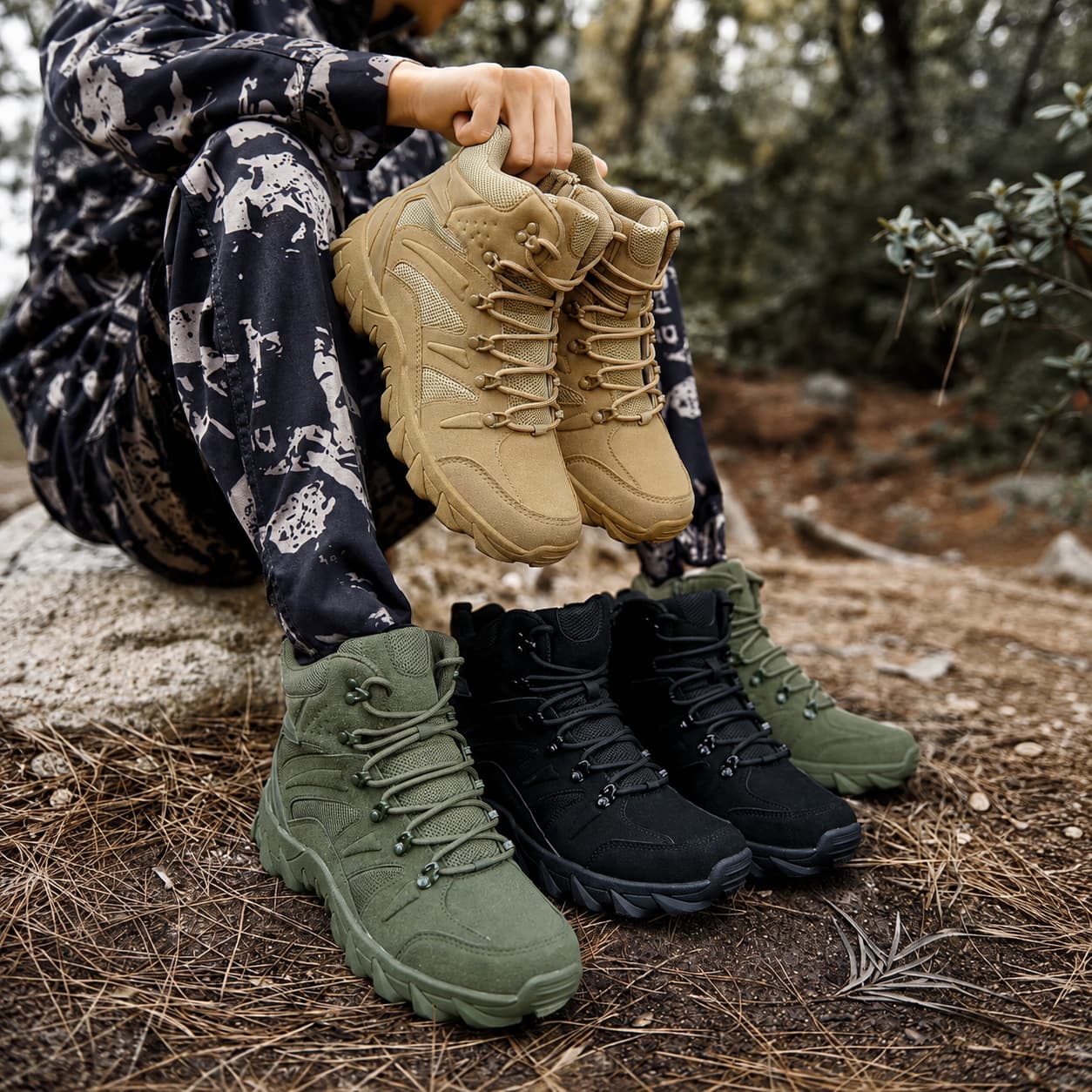 Chaussures de randonnée homme tactiques semi-montantes, robustes et antidérapantes