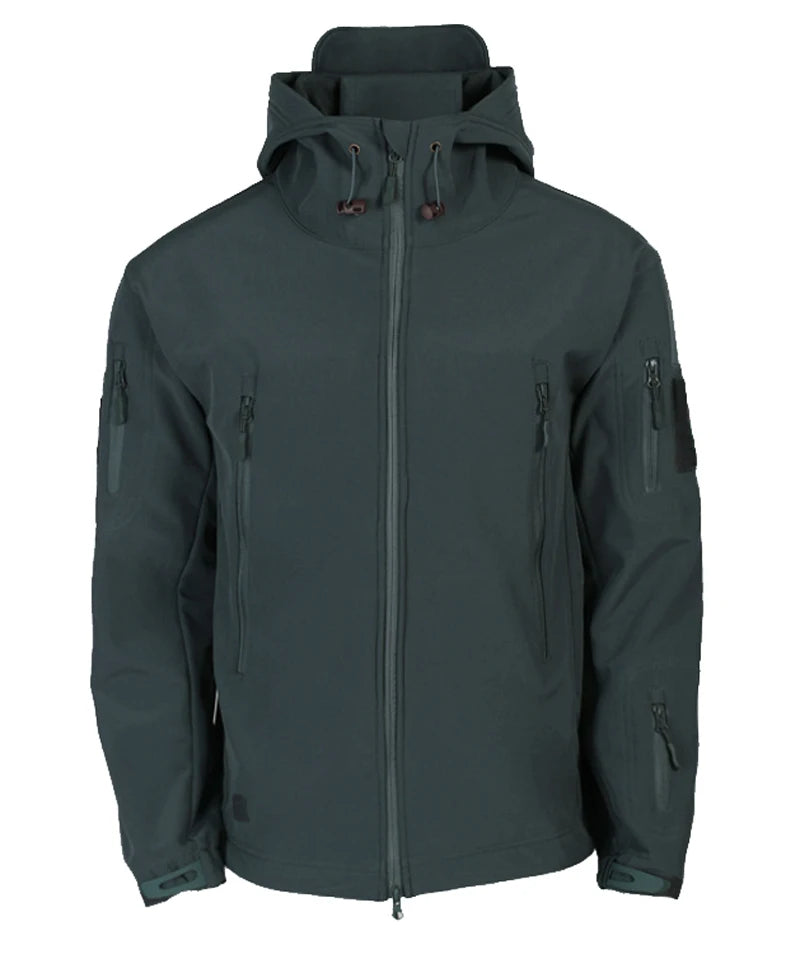 Veste de randonnée homme softshell militaire à capuche, coupe-vent