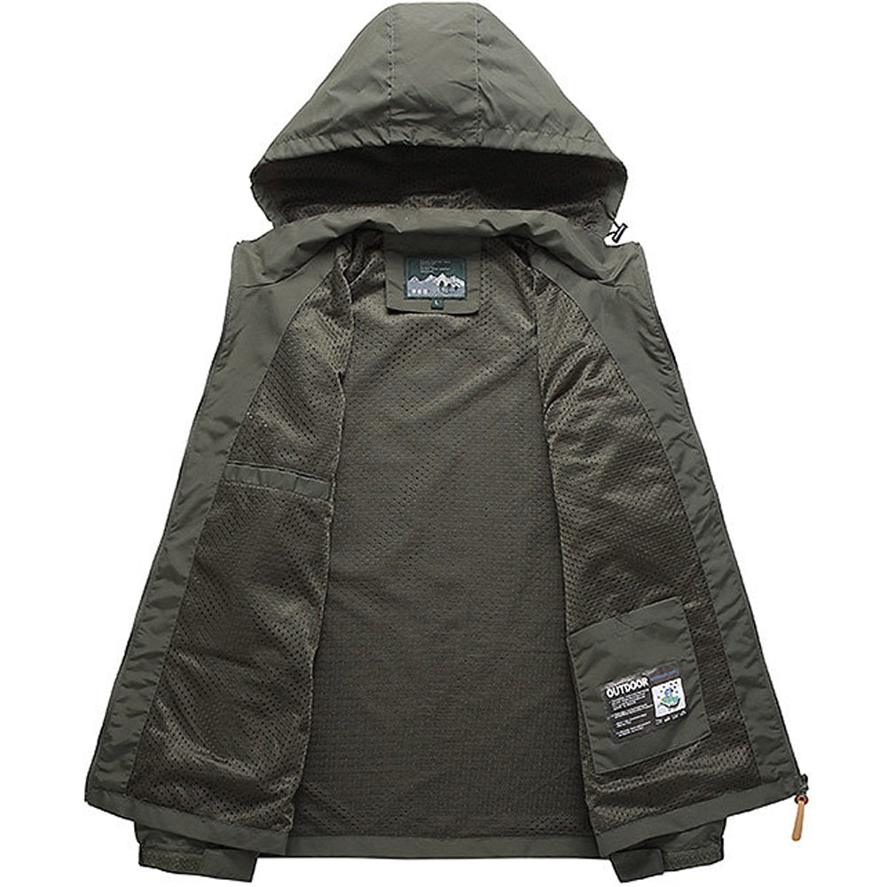Veste de randonnée homme coupe-vent tactique à capuche amovible