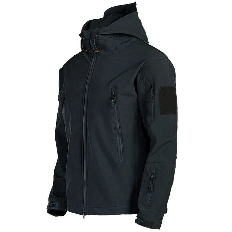 Veste de randonnée homme softshell militaire à capuche, coupe-vent