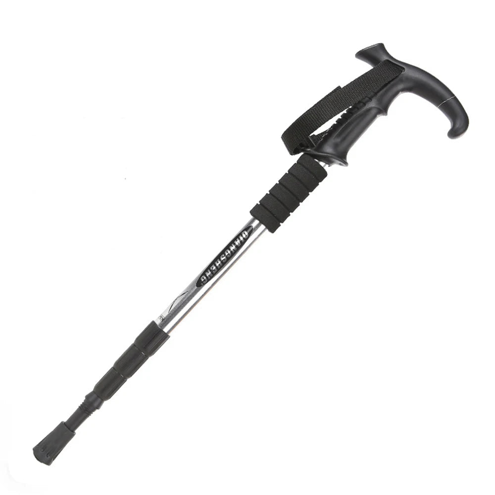 Bâton de randonnée pliable à poignée en T, aluminium 4 sections