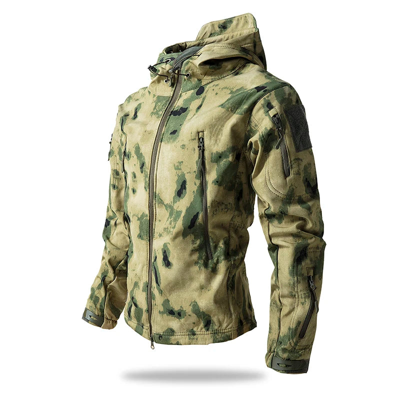 Veste de randonnée homme softshell tactique à capuche, doublée polaire