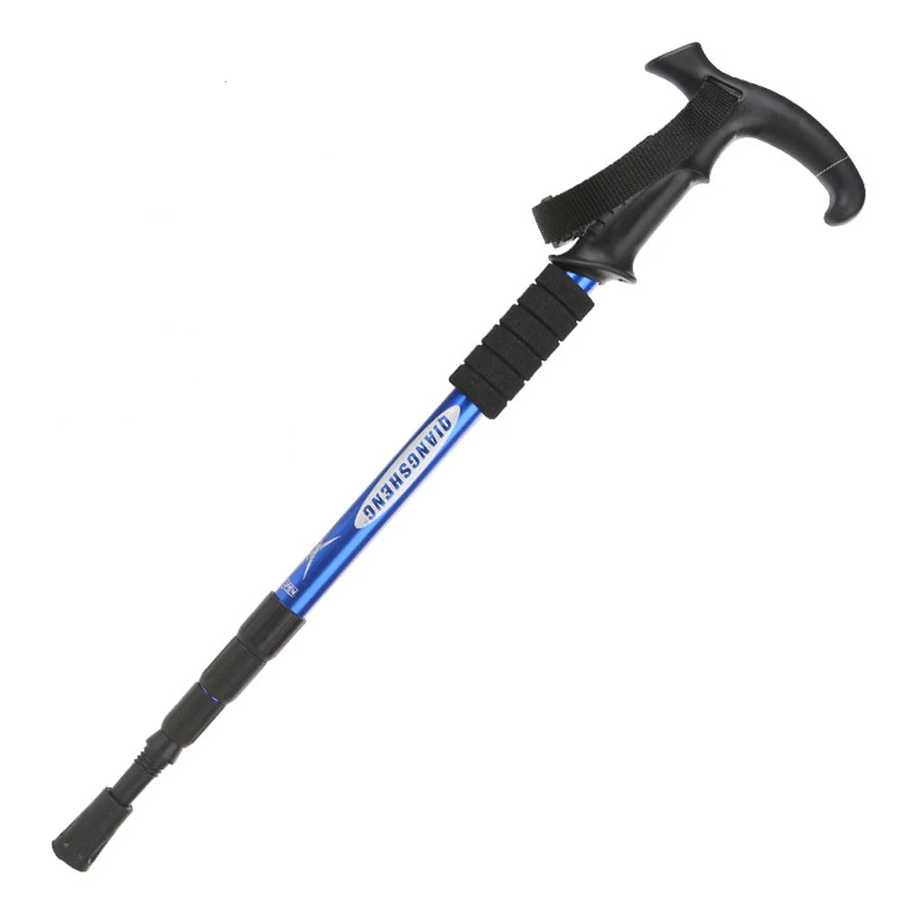 Bâton de randonnée pliable à poignée en T, aluminium 4 sections