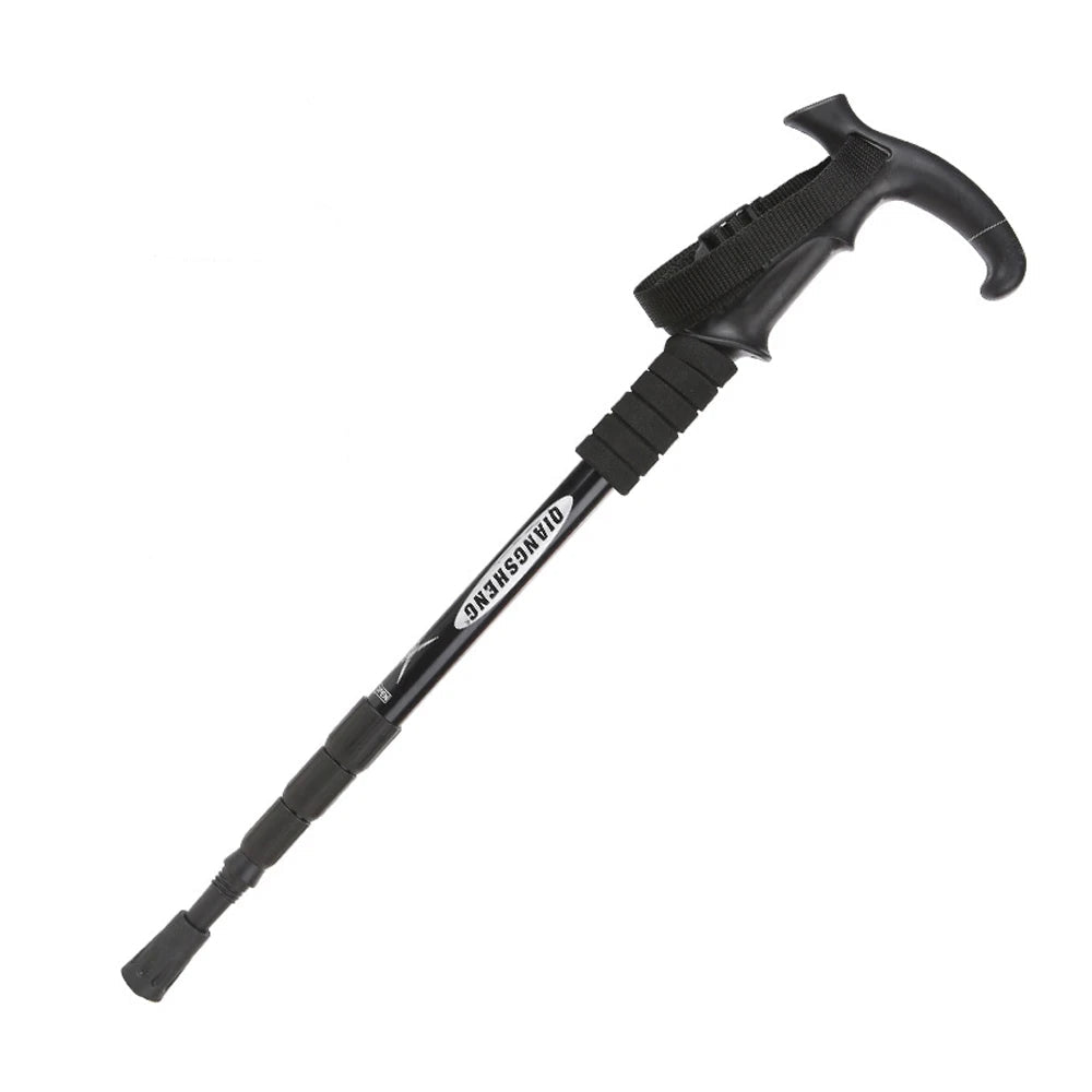 Bâton de randonnée pliable à poignée en T, aluminium 4 sections