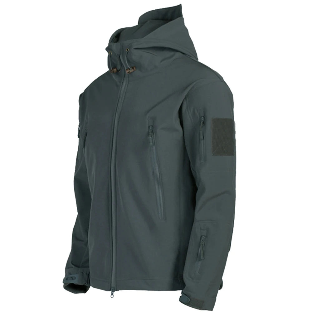Veste de randonnée homme softshell militaire à capuche, coupe-vent
