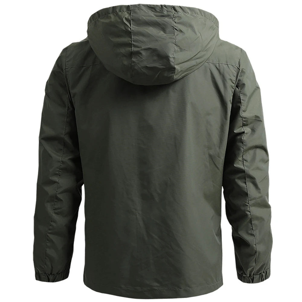 Veste de randonnée homme coupe-vent tactique à capuche amovible