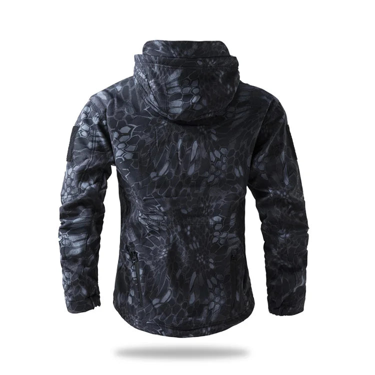Veste de randonnée homme softshell tactique à capuche, doublée polaire