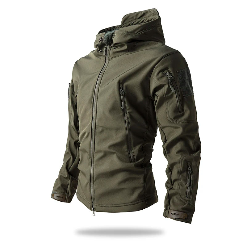 Veste de randonnée homme softshell tactique à capuche, doublée polaire