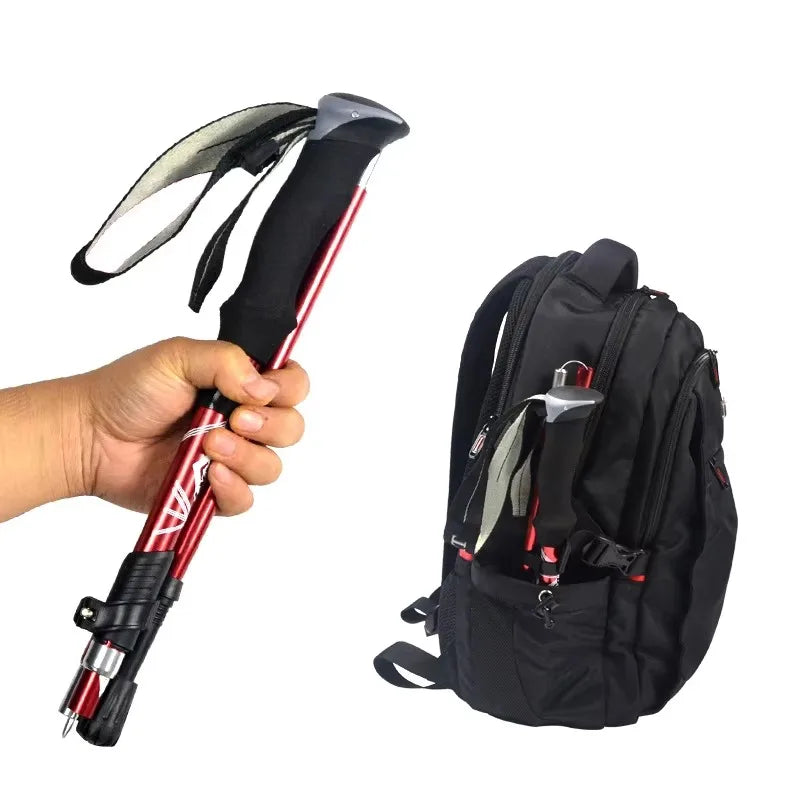 Bâton de randonnée pliable en acier au carbone, 5 sections