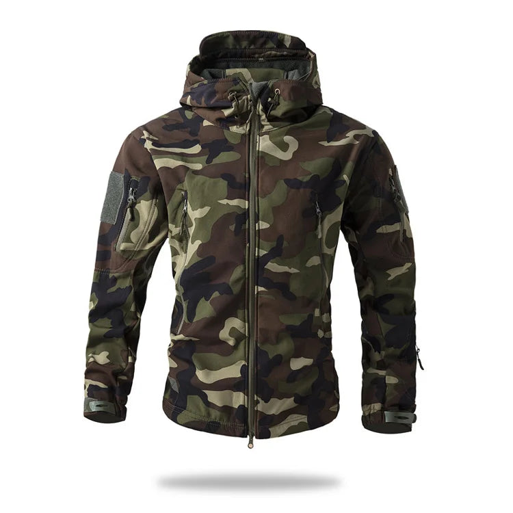 Veste de randonnée homme softshell tactique à capuche, doublée polaire