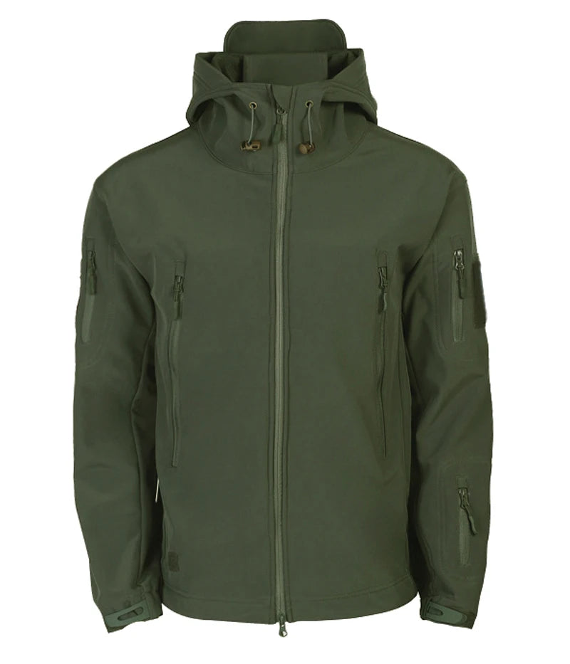 Veste de randonnée homme softshell militaire à capuche, coupe-vent