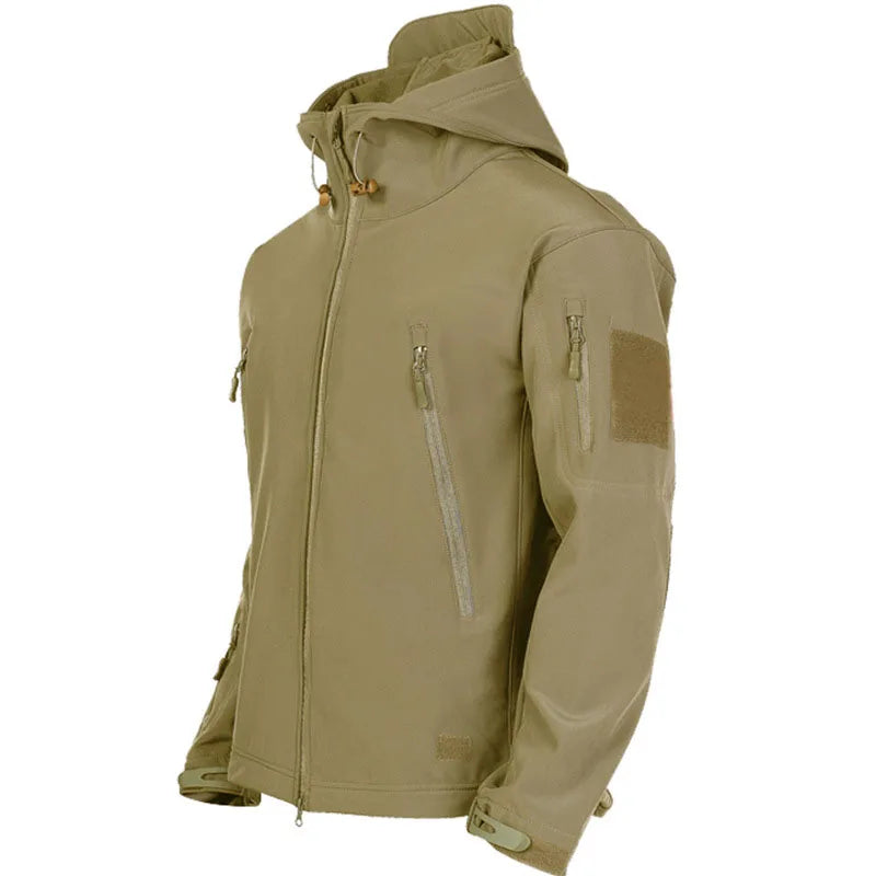 Veste de randonnée homme softshell militaire à capuche, coupe-vent