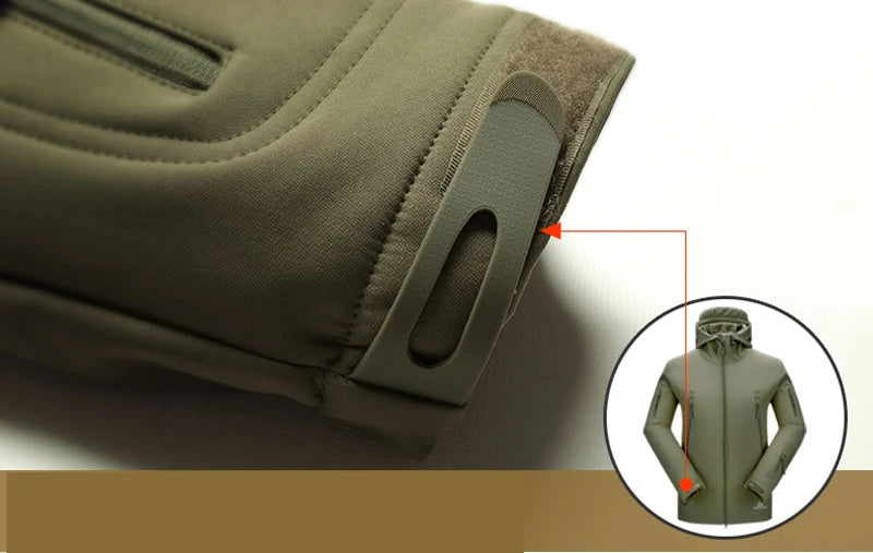 Veste de randonnée homme softshell militaire à capuche, coupe-vent