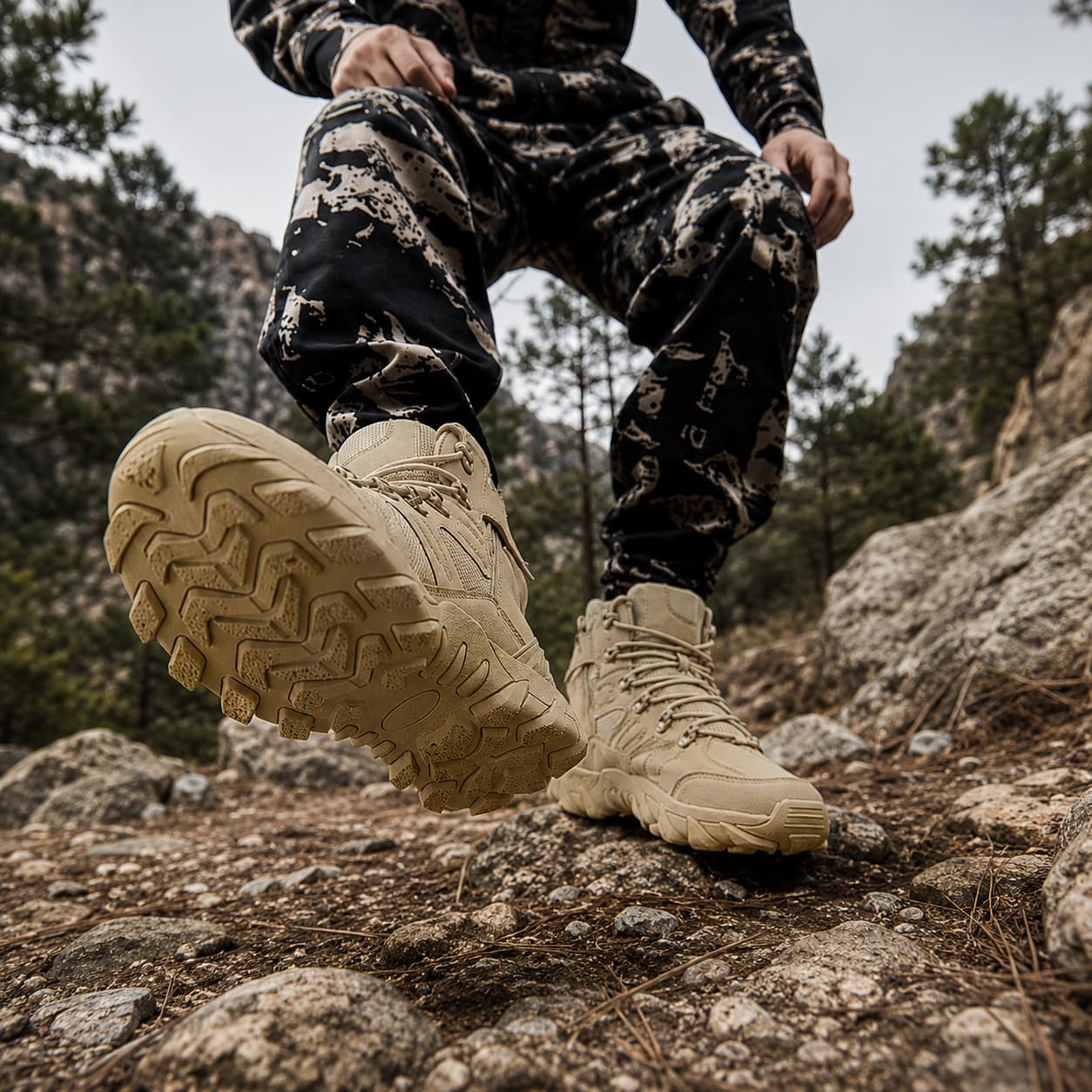 Chaussures de randonnée homme tactiques semi-montantes, robustes et antidérapantes