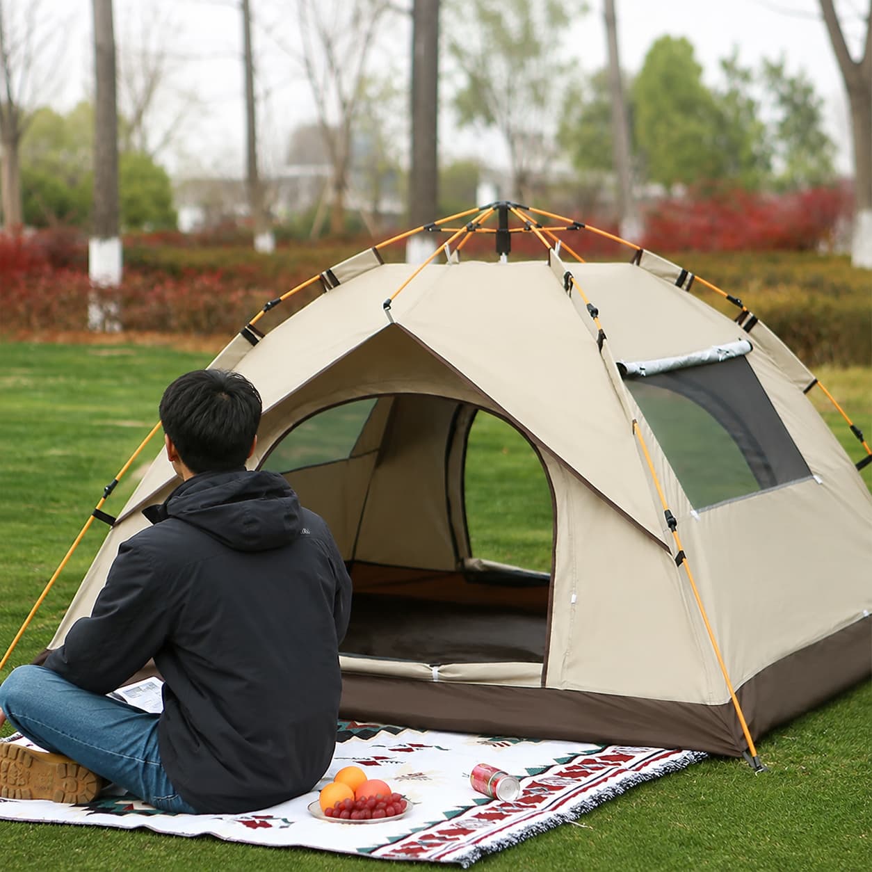Tente de randonnée automatique pliable, 3-4 personnes déperlante