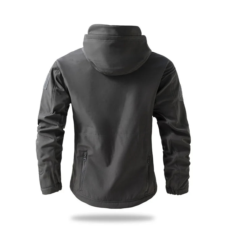 Veste de randonnée homme softshell tactique à capuche, doublée polaire