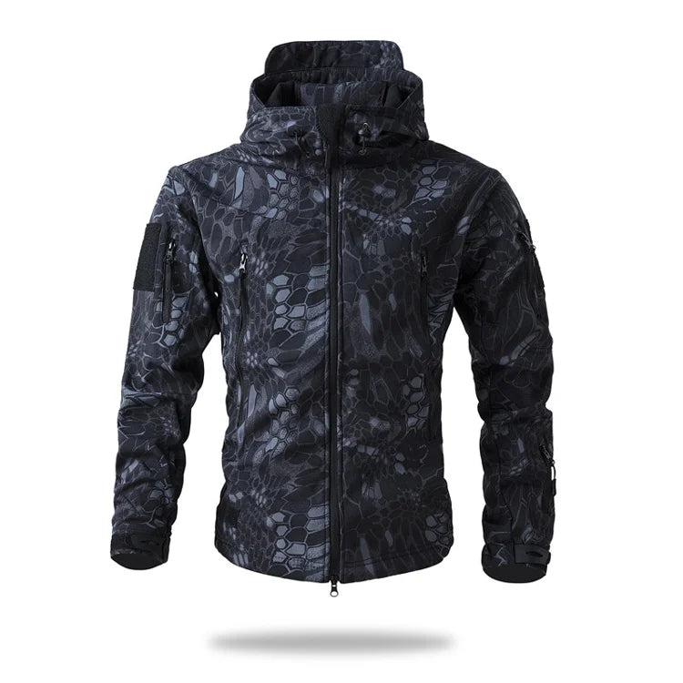 Veste de randonnée homme softshell tactique à capuche, doublée polaire