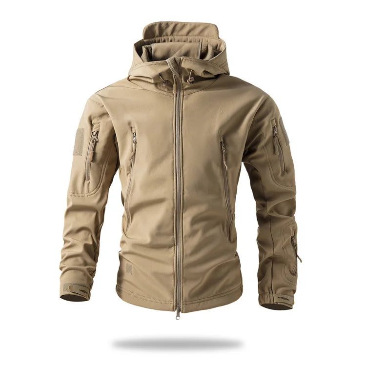Veste de randonnée homme softshell tactique à capuche, doublée polaire
