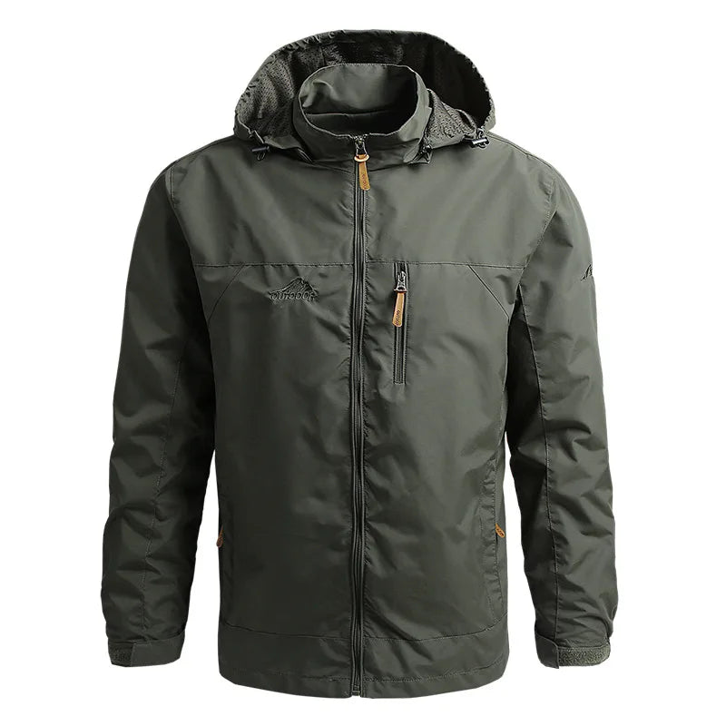 Veste de randonnée homme coupe-vent tactique à capuche amovible