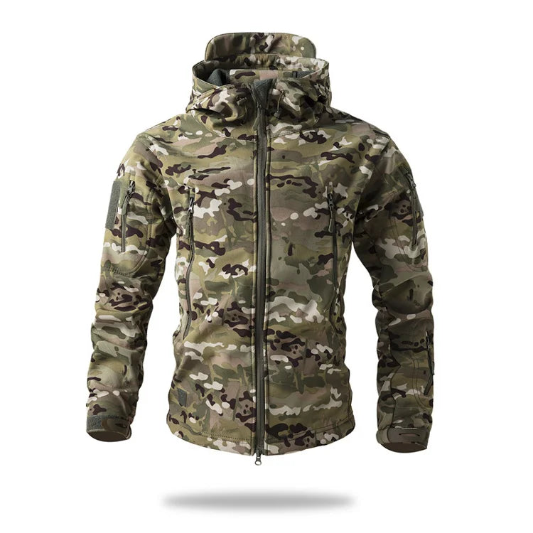 Veste de randonnée homme softshell tactique à capuche, doublée polaire