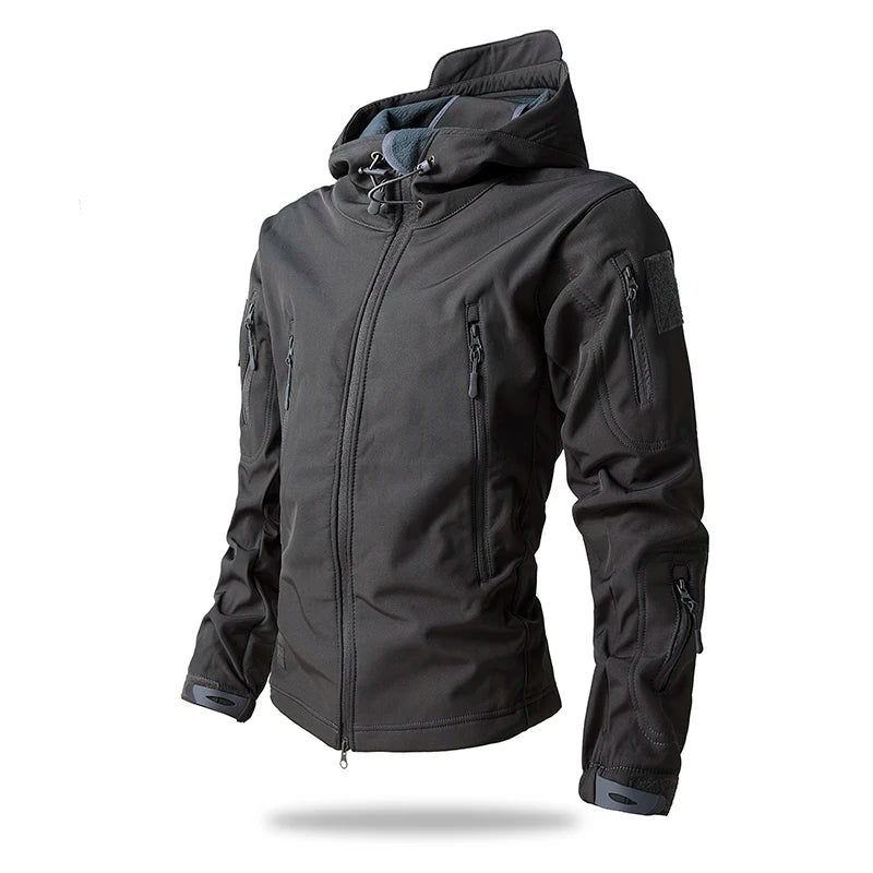 Veste de randonnée homme softshell tactique à capuche, doublée polaire