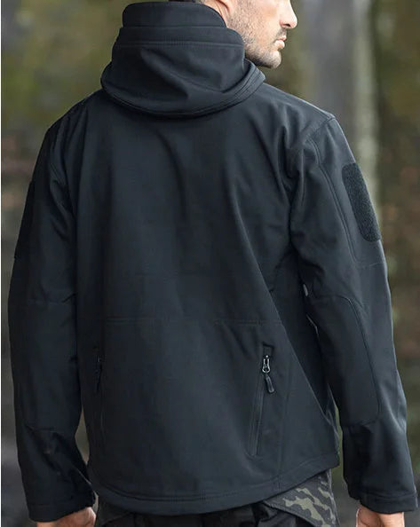 Veste de randonnée homme softshell militaire à capuche, coupe-vent
