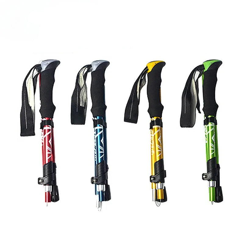 Bâton de randonnée pliable en acier au carbone, 5 sections