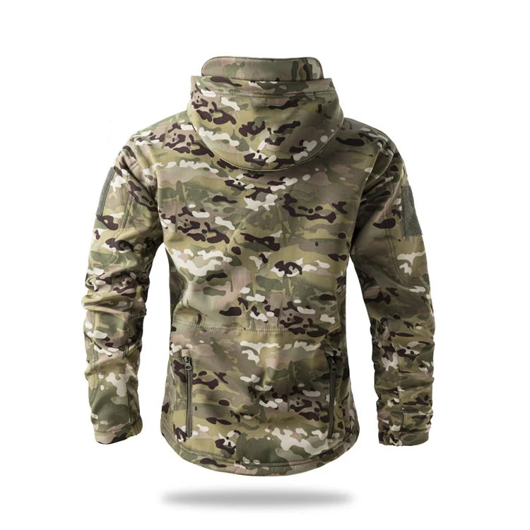 Veste de randonnée homme softshell tactique à capuche, doublée polaire