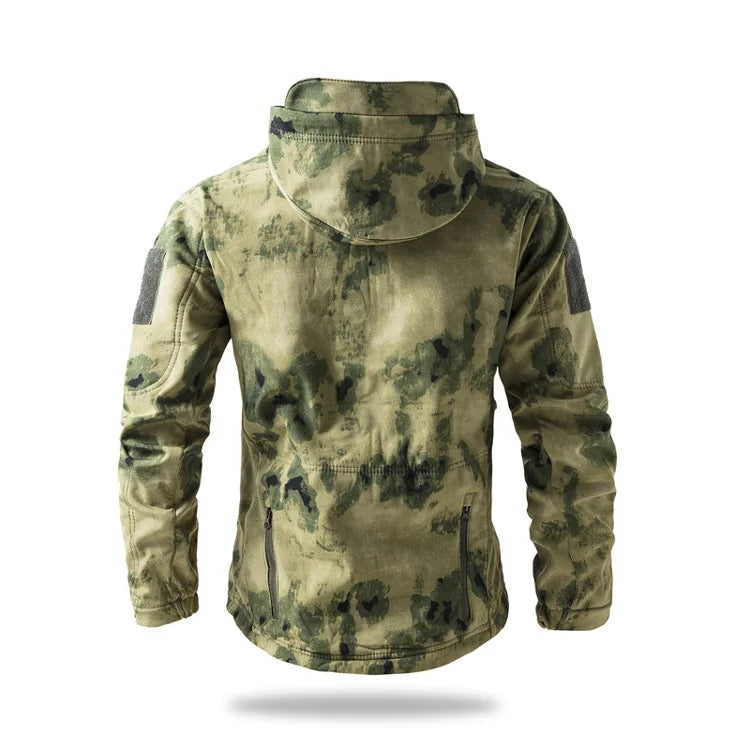 Veste de randonnée homme softshell tactique à capuche, doublée polaire