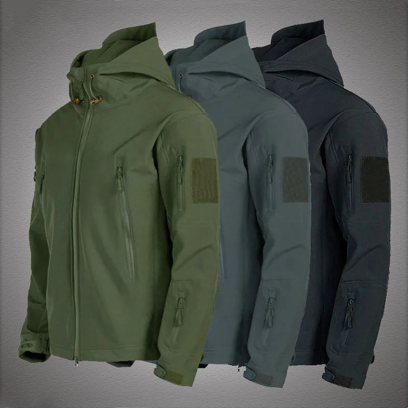 Veste de randonnée homme softshell militaire à capuche, coupe-vent