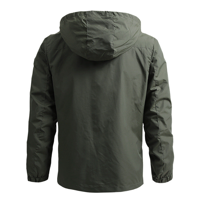 Veste de randonnée homme coupe-vent tactique à capuche amovible