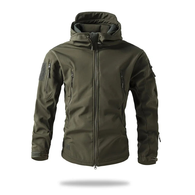 Veste de randonnée homme softshell tactique à capuche, doublée polaire