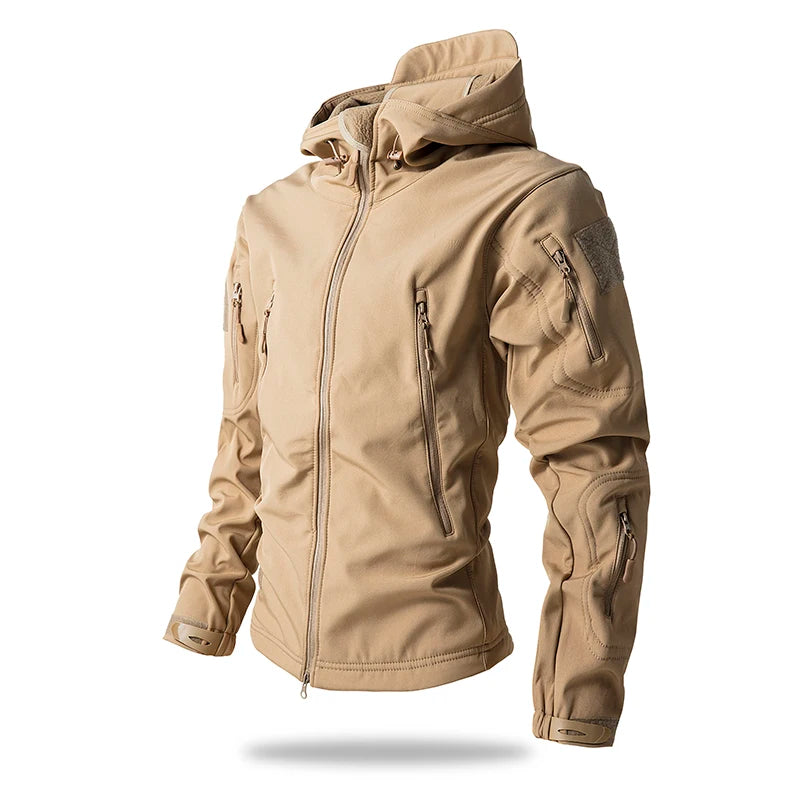 Veste de randonnée homme softshell tactique à capuche, doublée polaire
