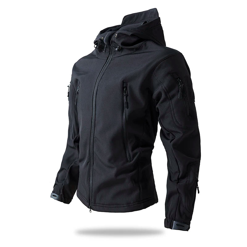 Veste de randonnée homme softshell tactique à capuche, doublée polaire