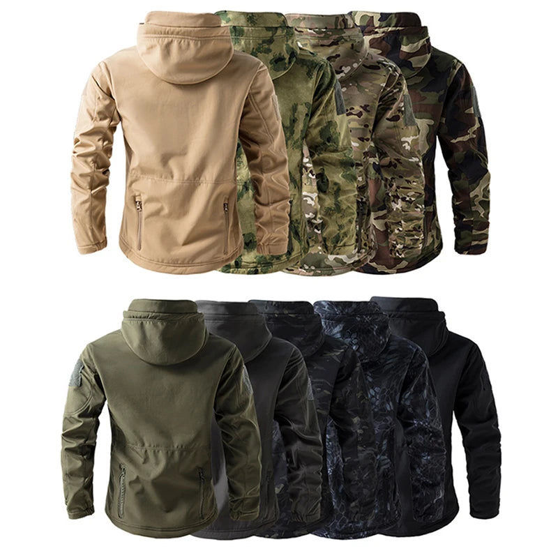 Veste de randonnée homme softshell tactique à capuche, doublée polaire