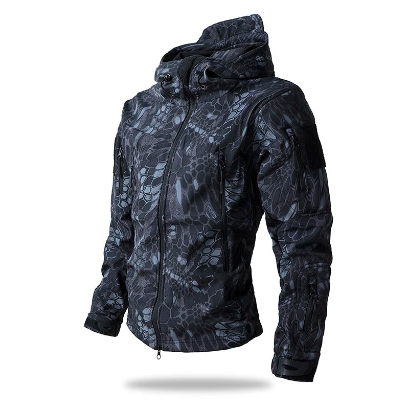Veste de randonnée homme softshell tactique à capuche, doublée polaire
