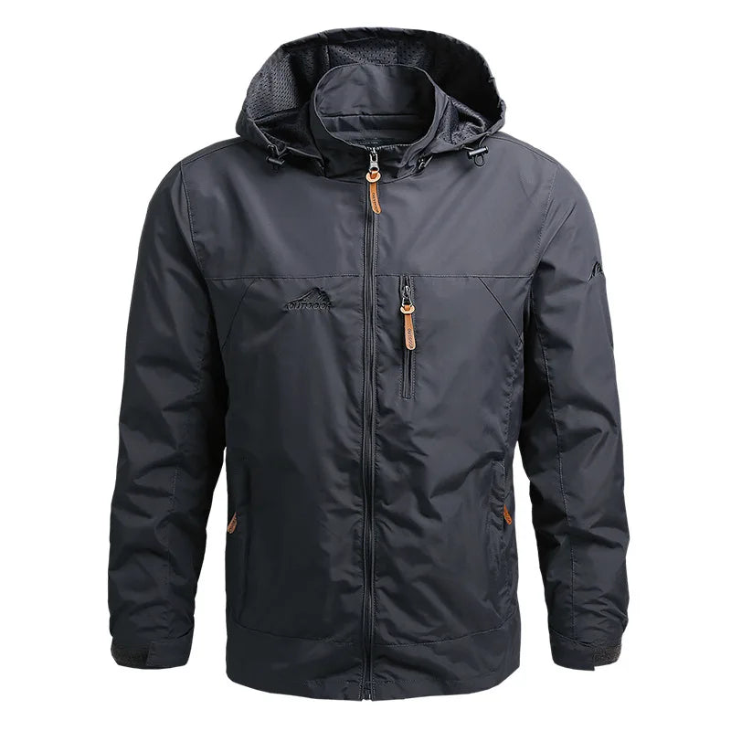 Veste de randonnée homme coupe-vent tactique à capuche amovible