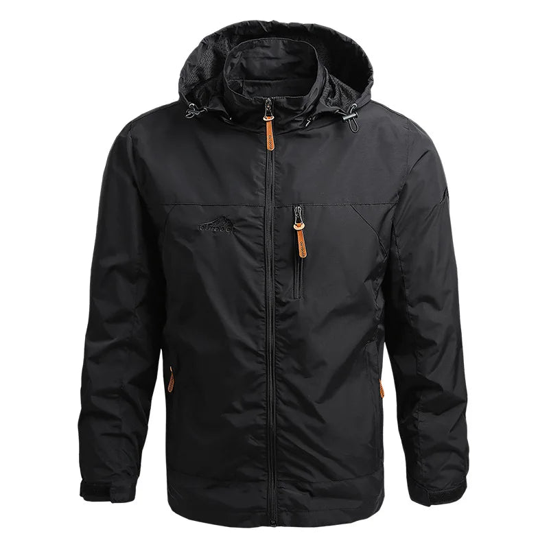Veste de randonnée homme coupe-vent tactique à capuche amovible