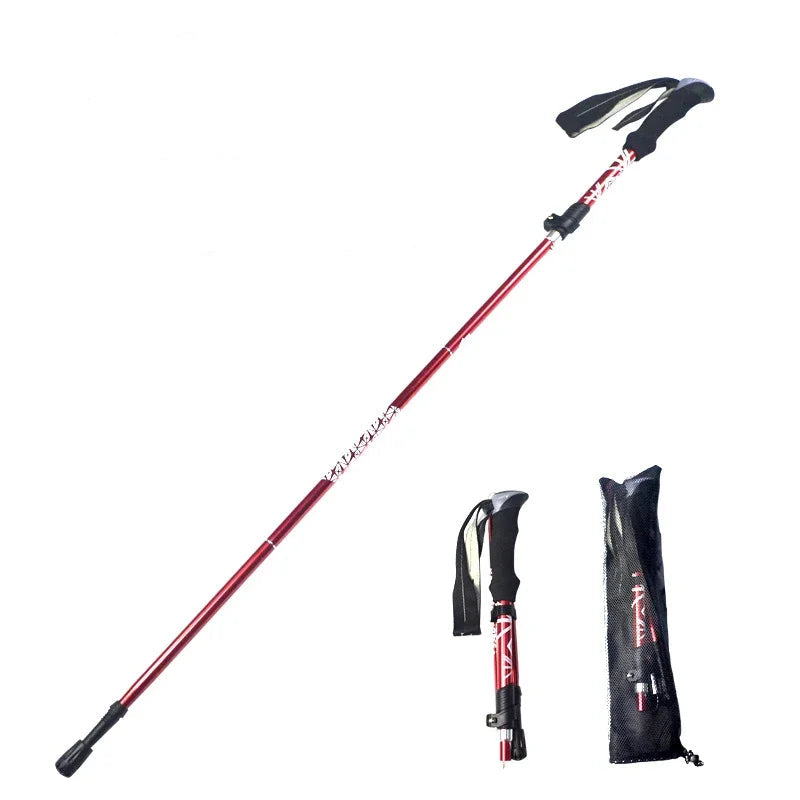 Bâton de randonnée pliable en acier au carbone, 5 sections