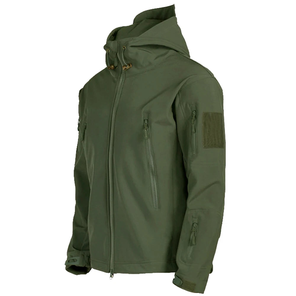 Veste de randonnée homme softshell militaire à capuche, coupe-vent