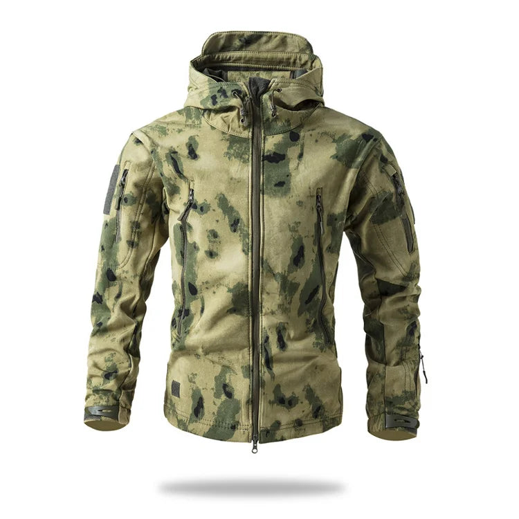 Veste de randonnée homme softshell tactique à capuche, doublée polaire