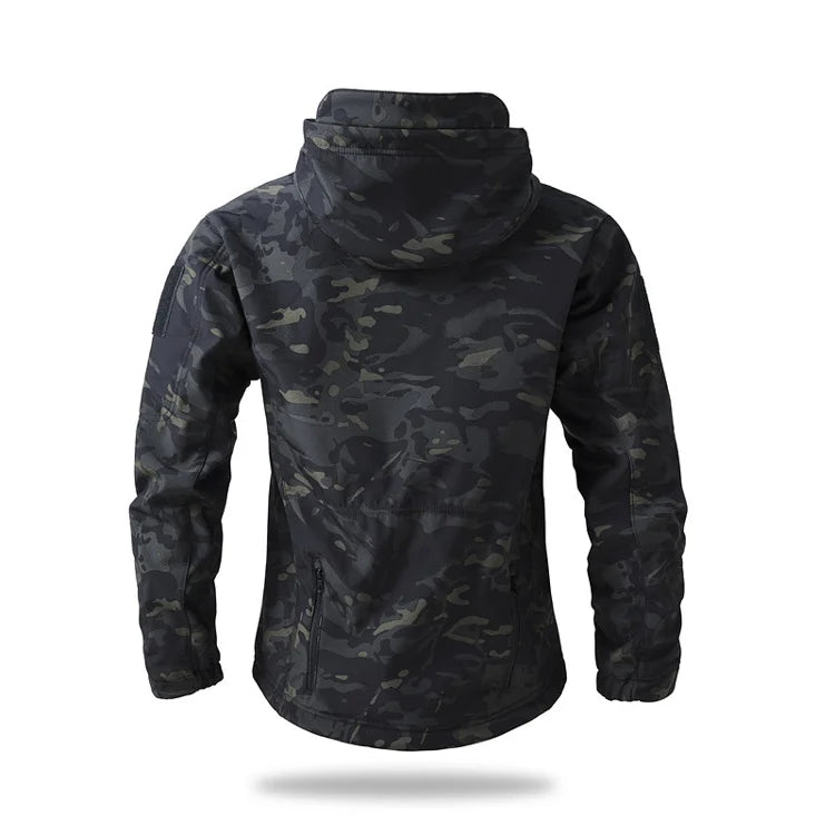 Veste de randonnée homme softshell tactique à capuche, doublée polaire