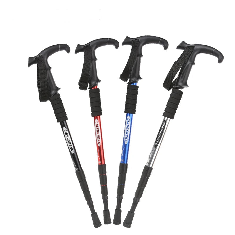 Bâton de randonnée pliable à poignée en T, aluminium 4 sections