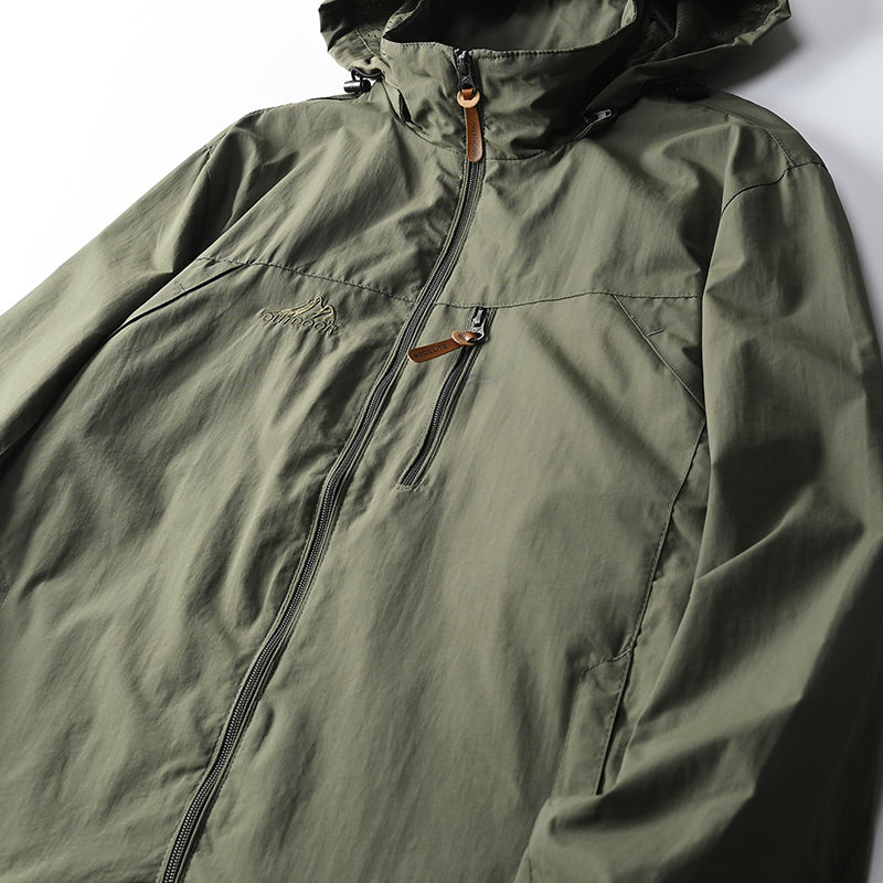 Veste de randonnée homme coupe-vent tactique à capuche amovible
