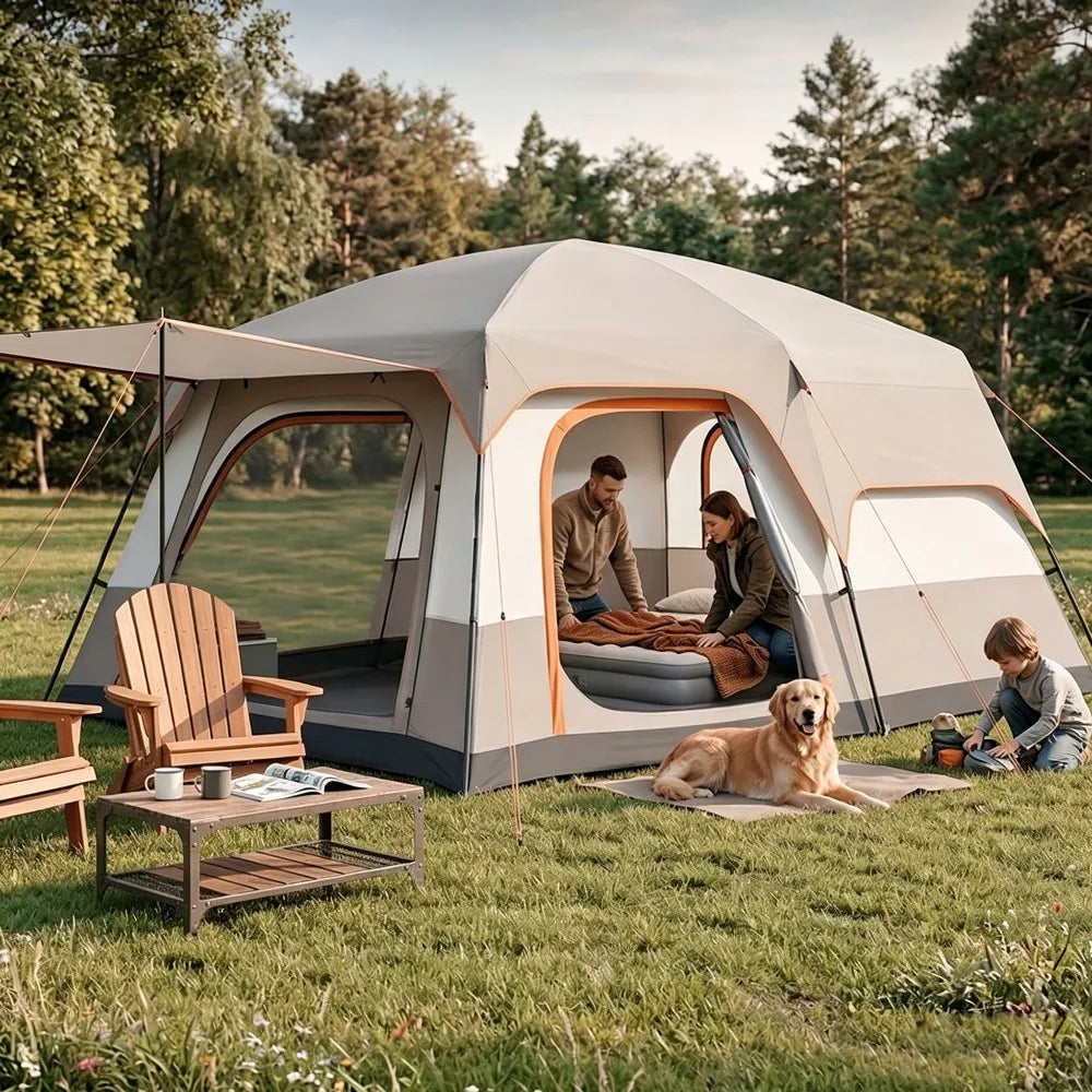 Tente de randonnée et camping familiale tunnel, 2 chambres (3-6 personnes)