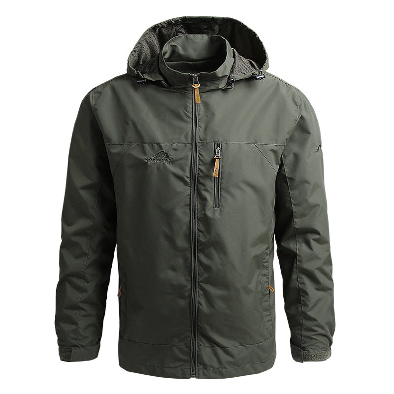 Veste de randonnée homme coupe-vent tactique à capuche amovible