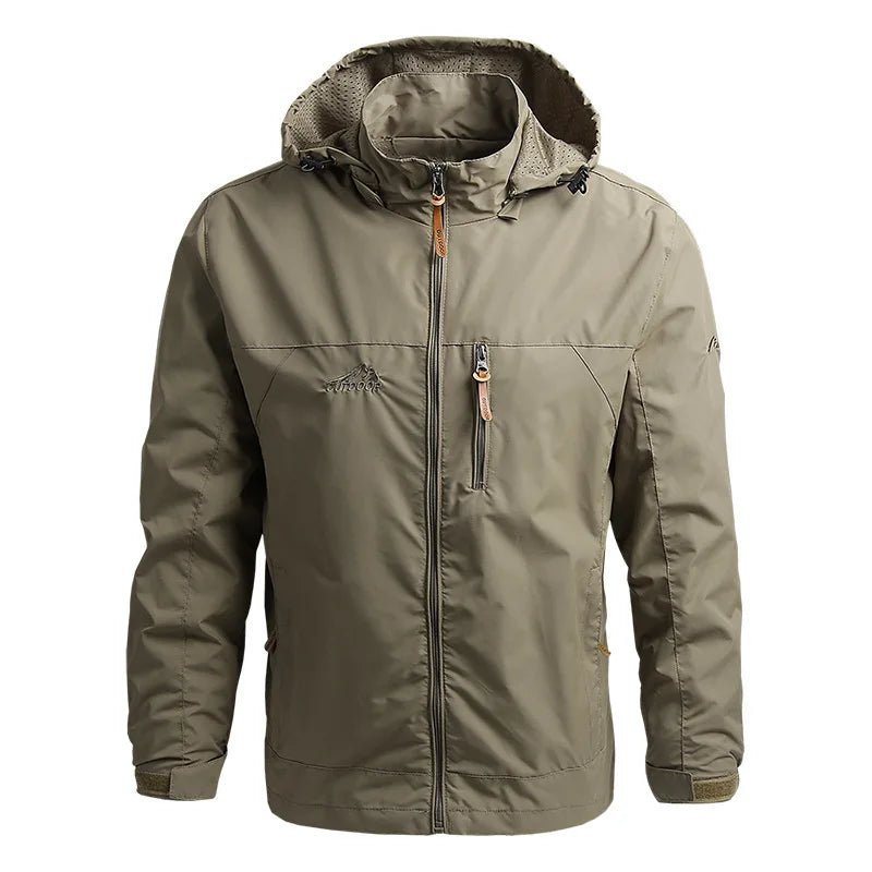 Veste de randonnée homme coupe-vent tactique à capuche amovible