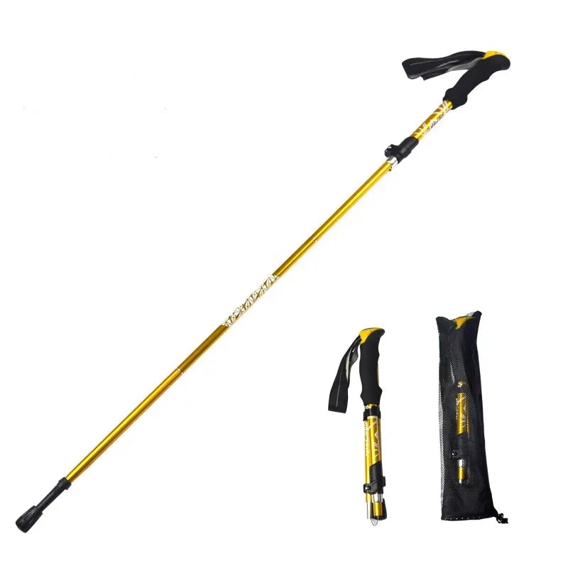 Bâton de randonnée pliable en acier au carbone, 5 sections