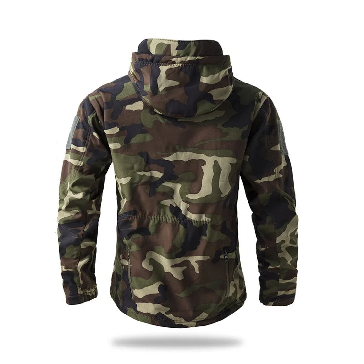 Veste de randonnée homme softshell tactique à capuche, doublée polaire