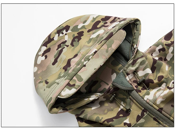 Veste de randonnée homme softshell tactique à capuche, doublée polaire